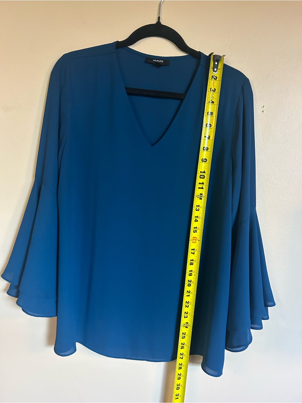 Alfani Women’s Size 12 Cobalt Blue V-Neck Ruffle Bell Sleeve Blouse - Picture 6 of 7